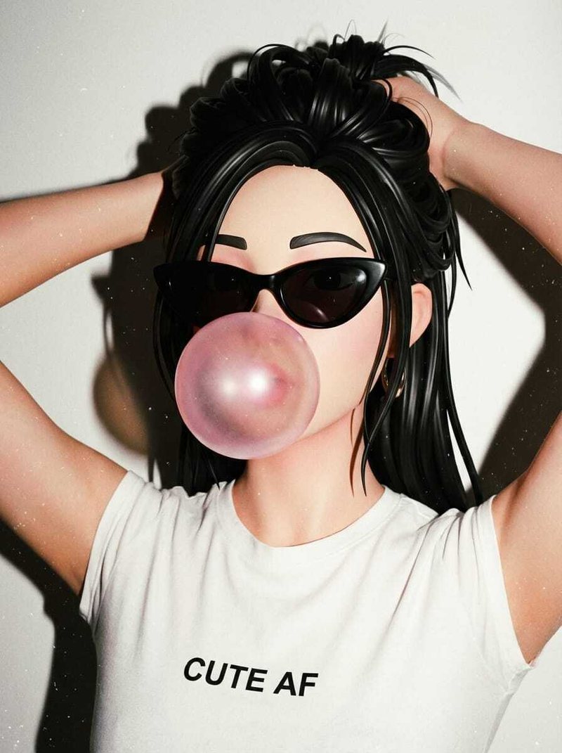 47 blowing a bubble in a CUTE AF t-shirt