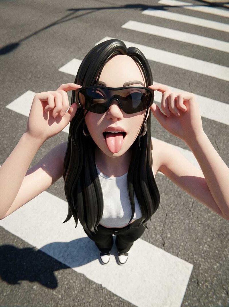 47 lying on a crosswalk in sunglasses